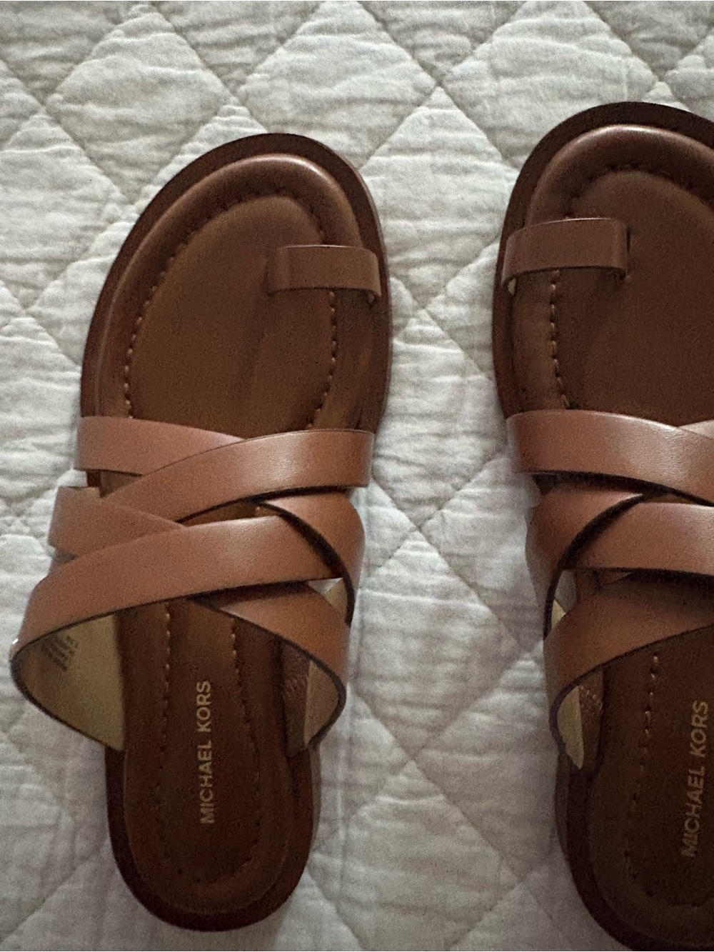 Michael Kors Brown Strappy Toe-Ring Slide Sandals - Picture 2 of 5